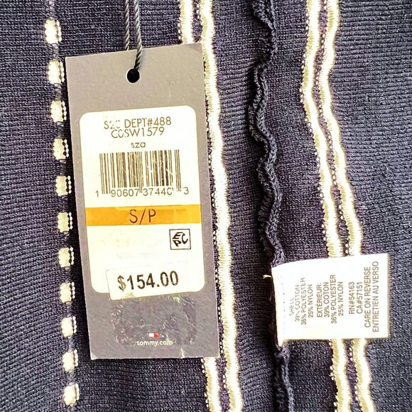 NEW Tommy Hilfiger Striped Cotton-Blend Fit-and-Flare Knitted Dress in Navy, S - Picture 11 of 14